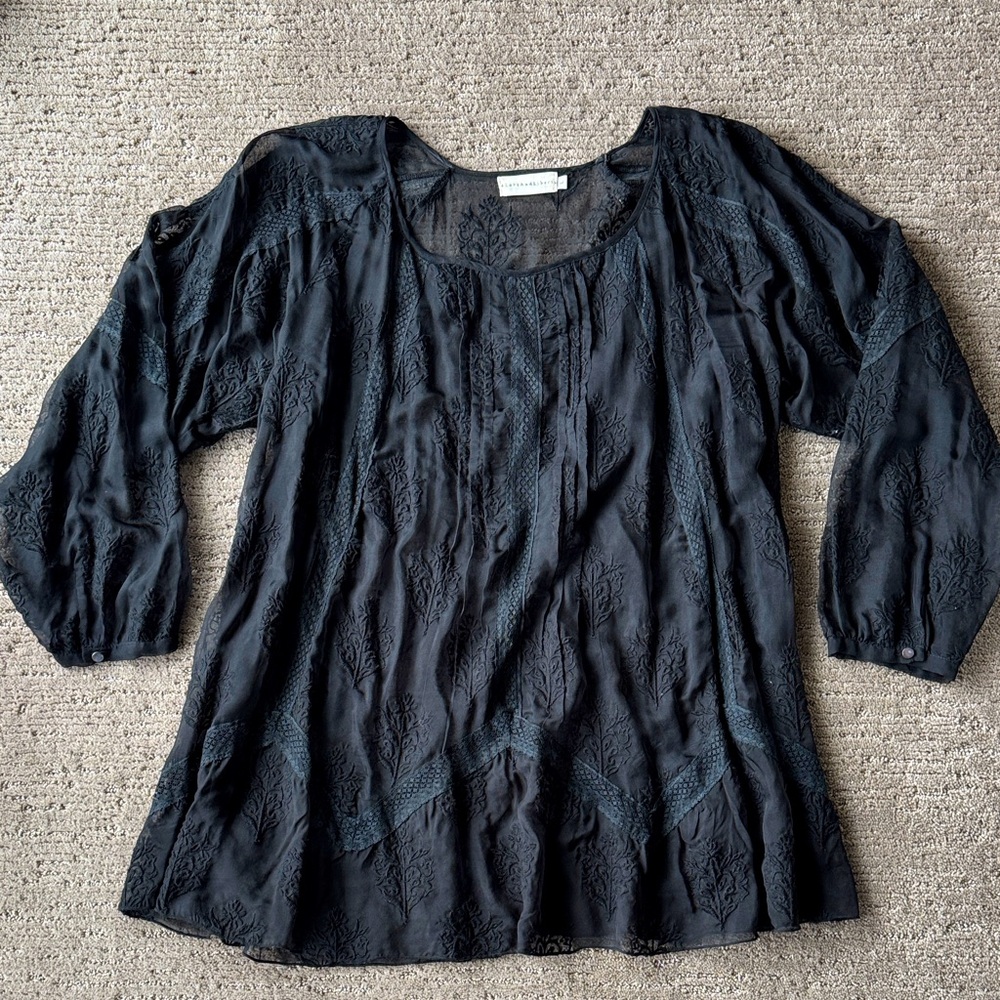 Johnny Was 4 Love and Liberty Black Silk Tunic - Large